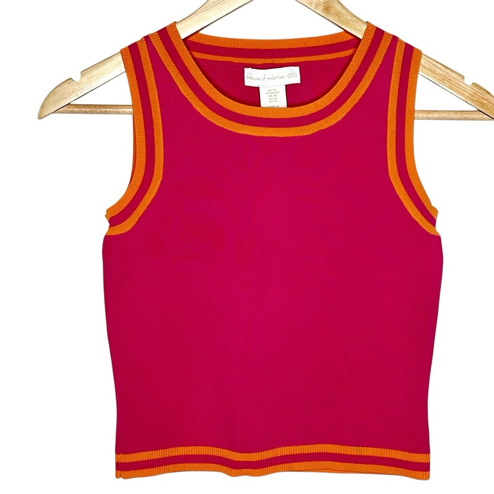 House Of Harlow 1960 Varsity Tank Top Hot Pink Womens XS Preppy Tennis Knit